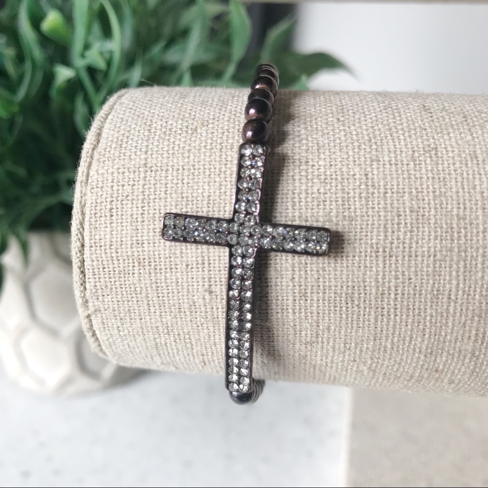🌿Bracelet Dark Bronze / Black Tone Crystal Cross